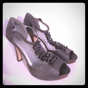 Gray peep toe heels